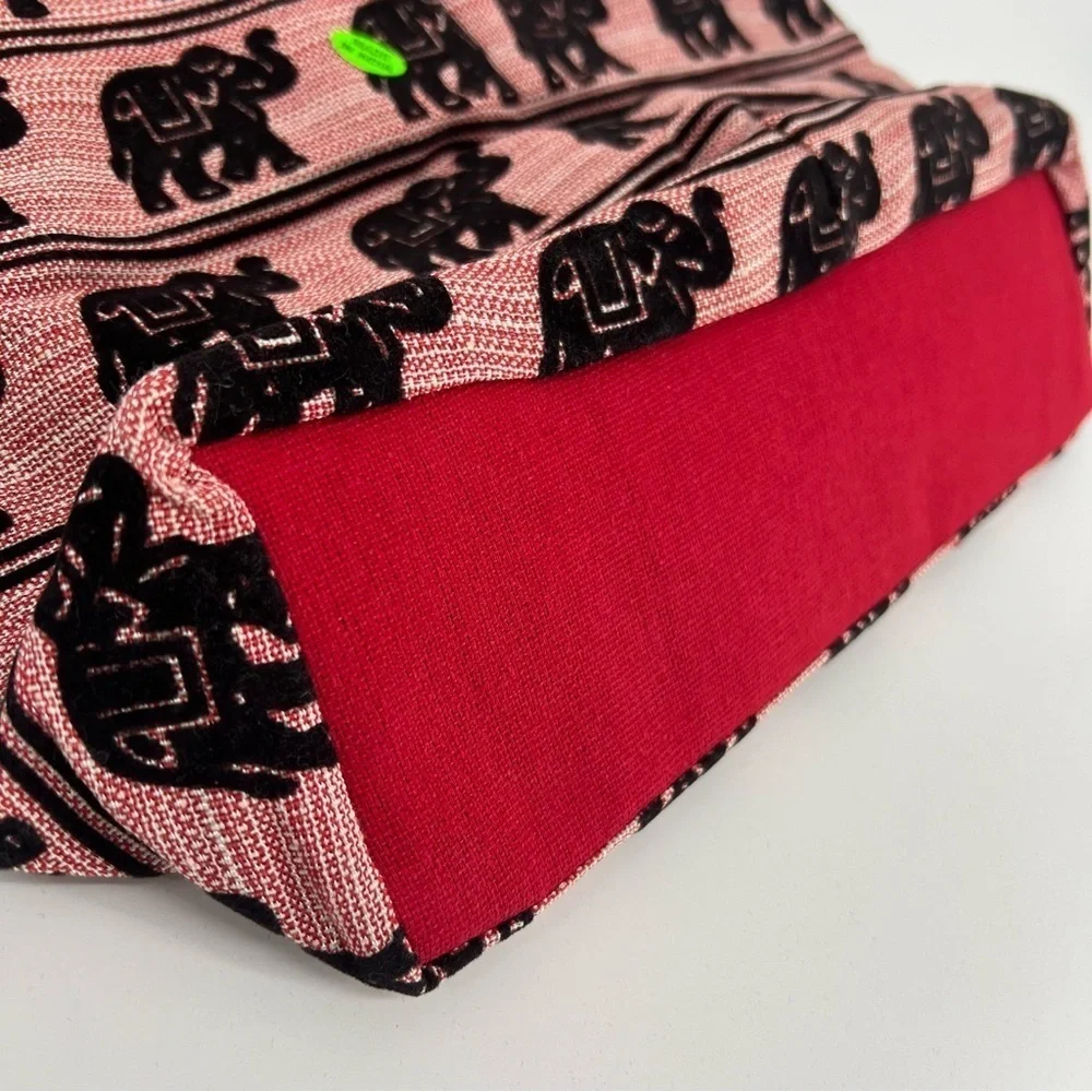 Artisan Ethnic Elephant Print Canvas Boho Shoulder Bag in Red - Picture 6 of 8